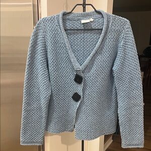 Habitat Blue Textured Cardigan Sweater indigo blue sz SM cotton big buttons